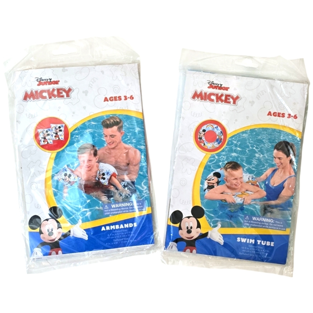 New Disney Jr Mickey Mouse Inflatable Swim Tube and Arm Bands Floats Set Age 3-6
